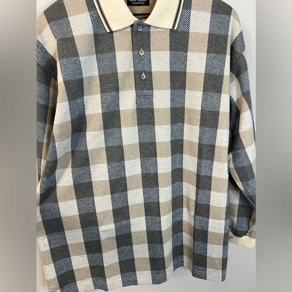 NWT Greg Norman Plaid Long Sleeve Polo Medium - Picture 2 of 9